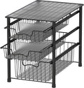 Simple Houseware 3-Tier Stackable Sliding Basket Storage Organizer Drawer for Bathroom and Kitchen, Black
