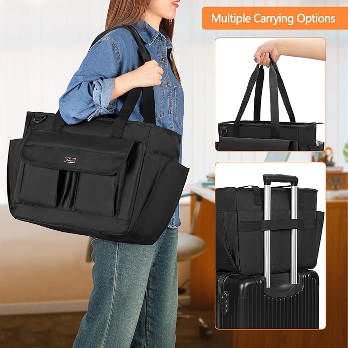 LoDrid Large File Folder Bag with Padded Sleeve for 15.6'' Laptop, File Organizer with Reinforced Straps for Work