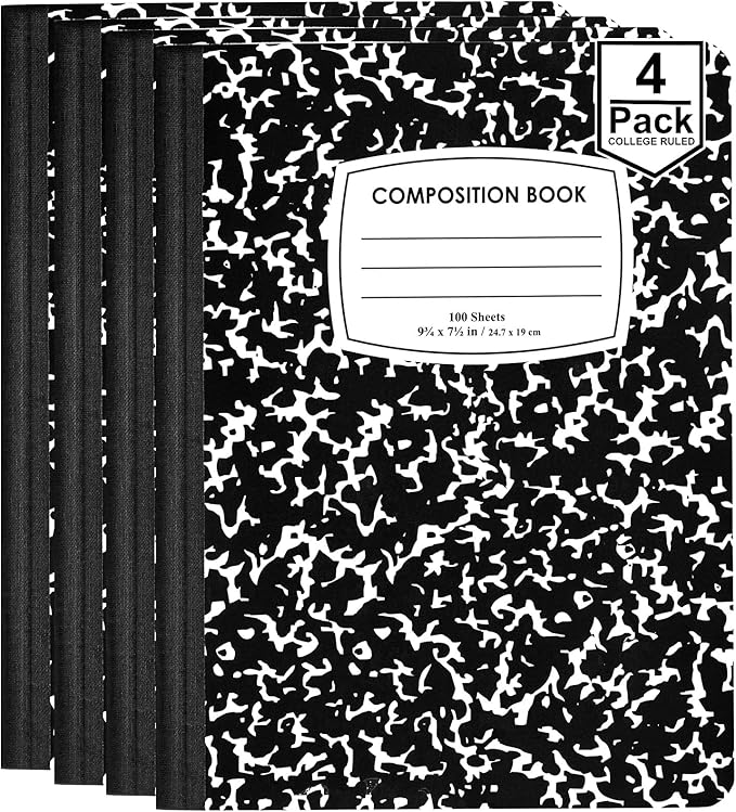 ENVO Composition Notebooks, College Ruled Composition Notebook, Black Marble Covers Composition Notebook, 100 sheets, Bulk (4, College Ruled)