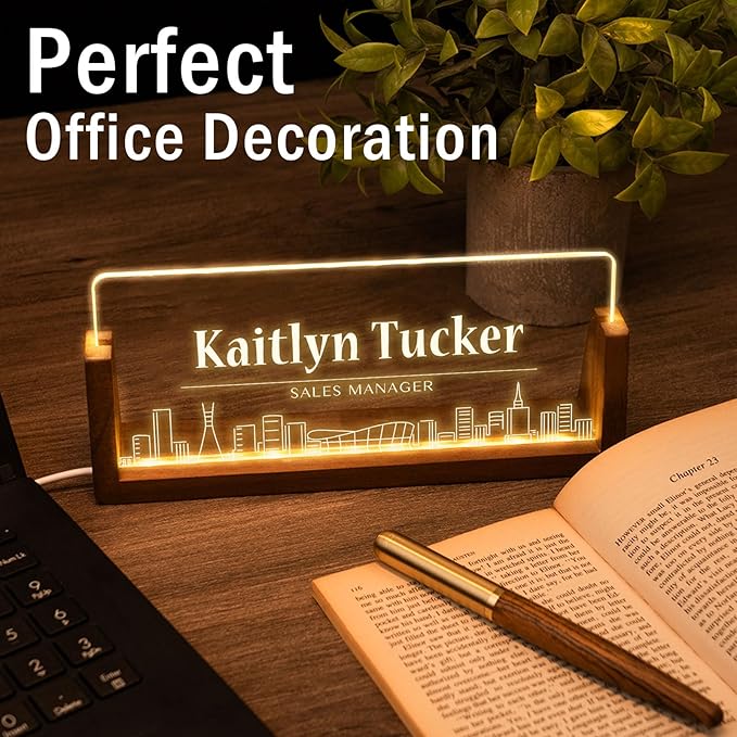 Desk Name Plate Personalized, Custom Office Light Up Name Plate for Desks, Desk Decorations for Women Men Office, Employee Appreciation Gifts for Coworkers