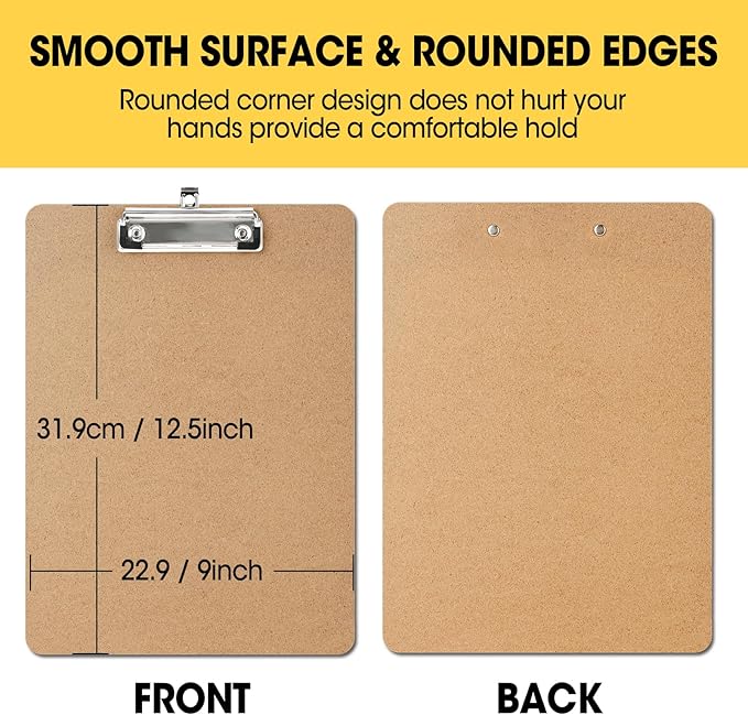 48 Pack Clipboards Bulk, Clip Boards 8.5x11 Standard Letter Size, Clipboards for Classroom, Wooden Clipboard