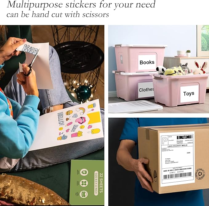 NefLaca 1000 Rounded Corner Half Sheet Labels, Self Adhesive Shipping Label for Laser and Ink Jet Printers, White Blank, 2 Labels Per Sheet (500 Sheet)