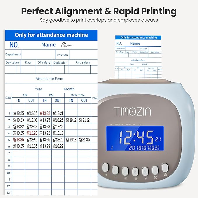 Time Clocks for Employees Small Business, Auto-Align Time Clock, 6 Punches per Day Time Card Machine, Time Clock Punch Machine with 100 Time Cards, 2 Ink Ribbons and 4 Racks(Military Time)