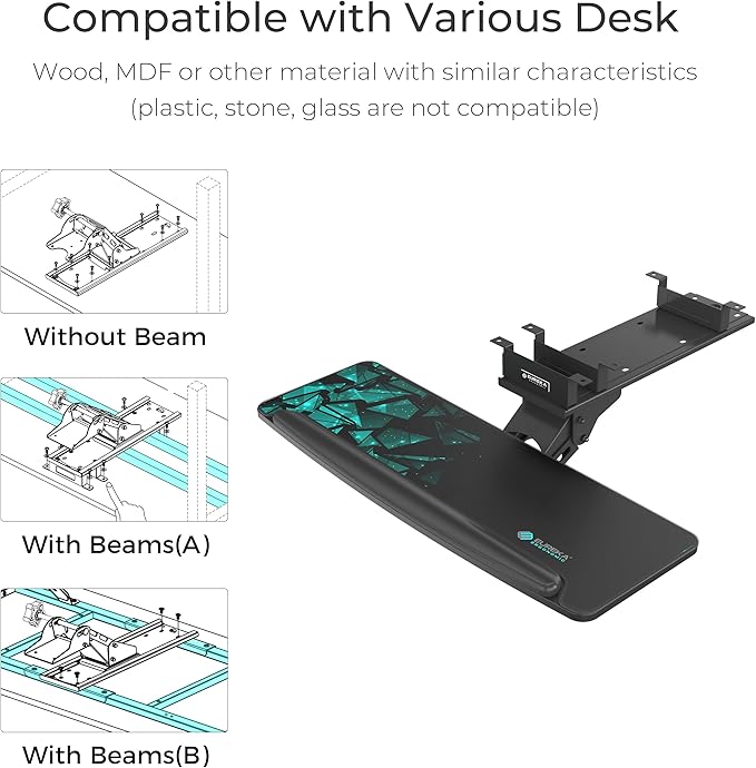 EUREKA ERGONOMIC Height Adjustable Mouse & Keyboard Tray Under Desk, 28x10'' Large Slide Out Swivel Tilt Computer Keyboard Drawer with Mouse Pad for Gaming Home Office Desk, Dual Mount