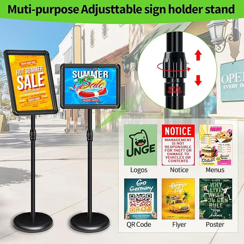 6Pack Adjustable Pedestal Sign Holder - 11''x17'', Floor Standing Poster Stand for Vertical/Horizontal View, Outdoor/Indoor Sign Holders (Black, Round)
