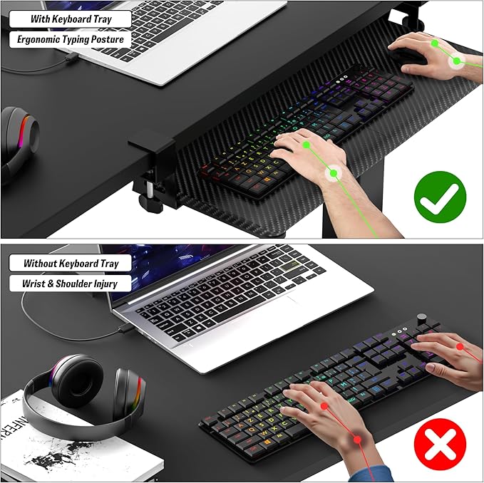 ERGOMAKER Keyboard Tray Under Desk, Pull Out Keyboard Tray with C Clamp Mount, 25.6" (29.7" Including Clamps) x 11.8" Slide-Out Computer Drawer for Typing, Keyboard & Mouse Tray, Black Carbon Fiber