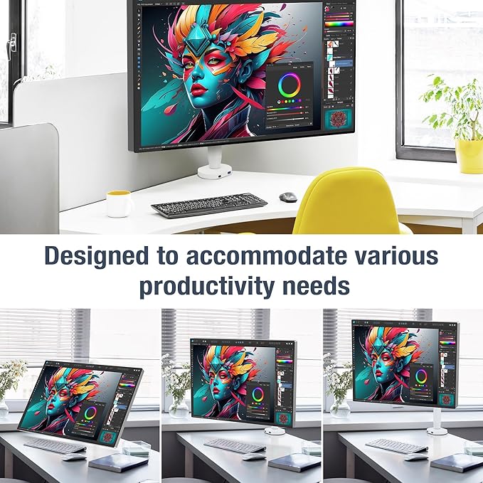 AVLT Single 17"-40" Ultrawide 3-Segment Easel Monitor Arm for Screens Up to 24.3 lbs, Aluminum Designer Stand, Adjustable Pneumatic Height, Full Motion Swivel Tilt Rotation, USB-C USB-A Ports, White