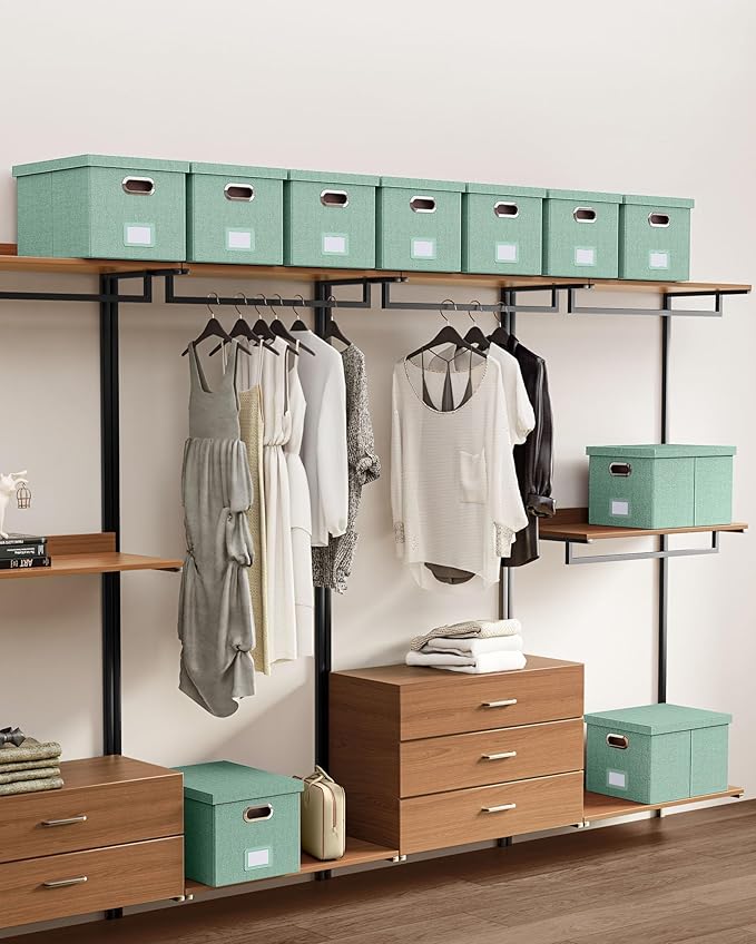 2 Pack File Storage Organizer, Filing Box, Portable File Box with Lid, Fit for Letter/Legal File Folder Storage, Document Organizer, Green