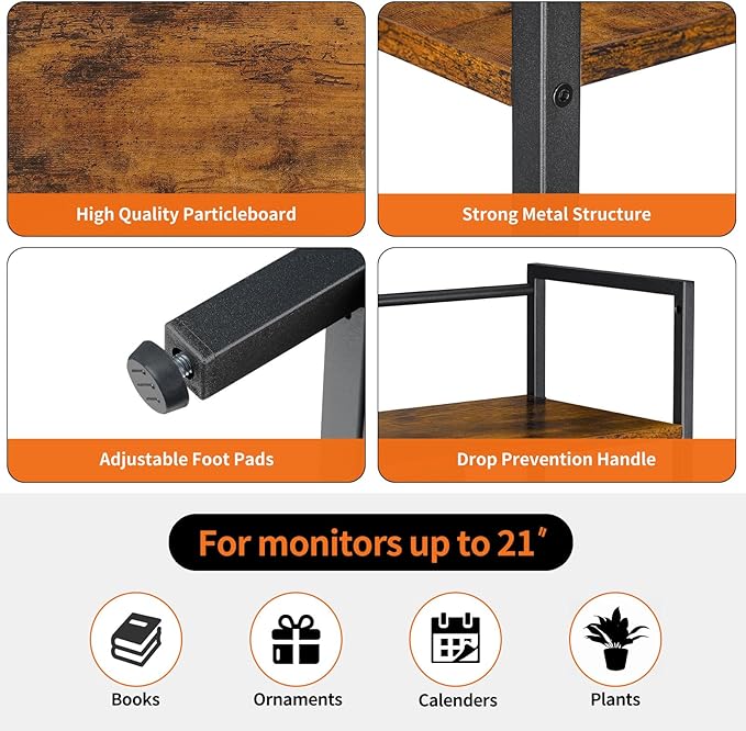 Snughome Desk Shelf, 31.9" Desktop Organizer Shelf, Desk Hutch for Computer Monitor, 4 Tier Desk Top Display Rack, Wood Desktop Bookshelf Storage Rack for Home Office Dorm, Rustic Brown