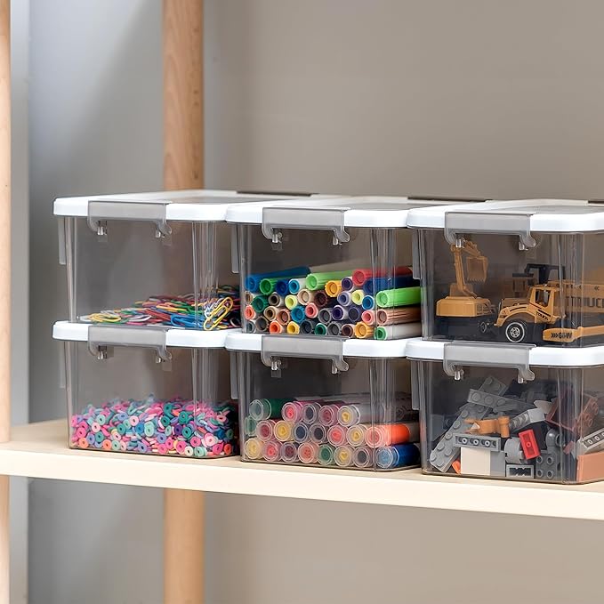 Citylife 1.32 QT 10 Pack Small Storage Bins Plastic Storage Container Stackable Box with Lids for Organizing, Clear Grey.