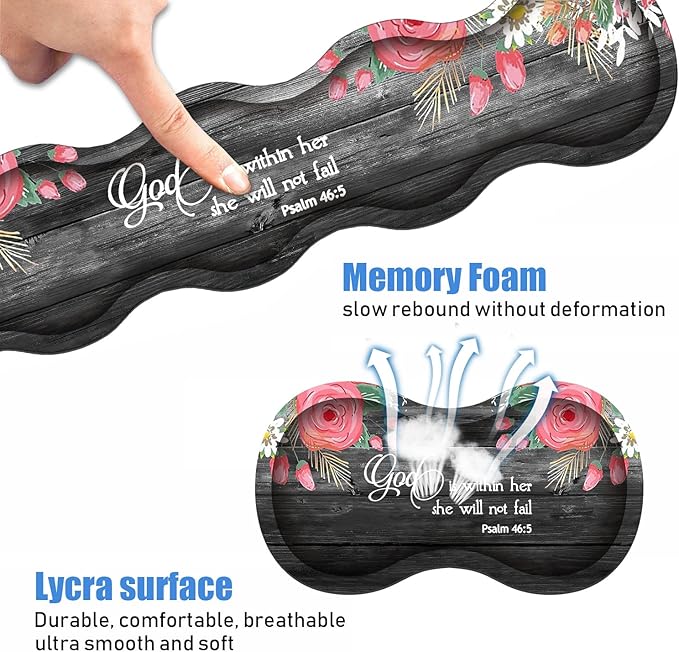 Ergonomic Keyboard Wrist Rest & Mouse Pad Wrist Rest Set,Large XXL Gaming Desk Mat 31.5"x 11.8",Non-Slip Base, Memory Foam,Easy Typing Pain Relief for Office & Home,Floral Quote Bible Verse Psalm 46:5