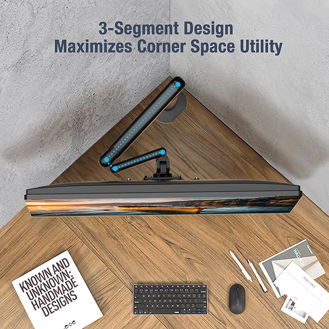 AVLT Single 17"-40" Ultrawide 3-Segment Easel Monitor Arm for Screens Up to 24.3 lbs, Aluminum Designer Stand, Adjustable Pneumatic Height, Full Motion Swivel Tilt Rotation, USB-C USB-A Ports, Black