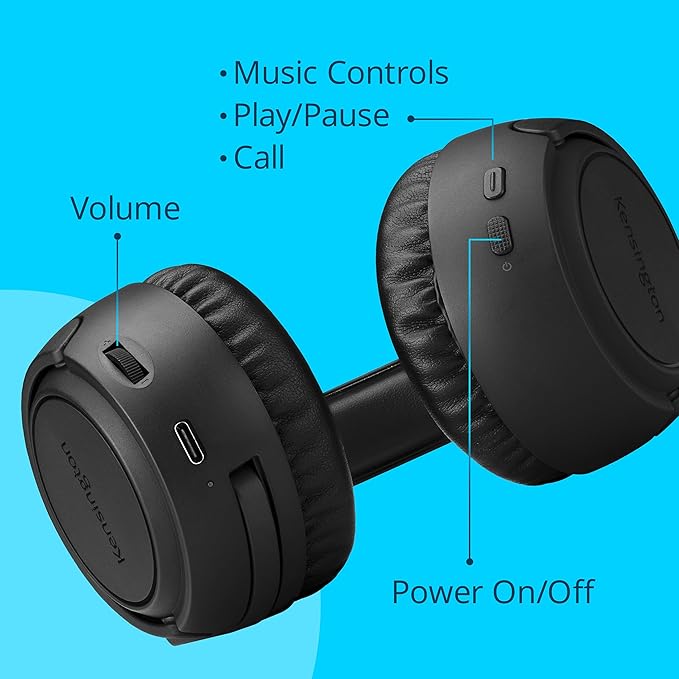 Kensington H1050 EQ Wireless Headset with Microphone, Bluetooth 5.4, ENC Microphone, Earcup Controls, Black (K80182WW)
