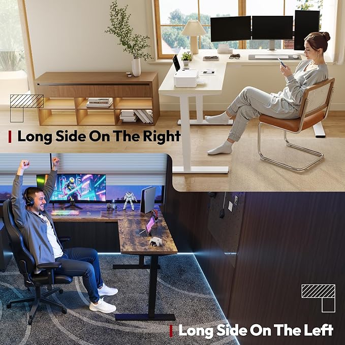 SANODESK L Shaped Standing Desk Adjustable Height, Electric Corner Standing Desk, 71 x 63 inch Sit Stand Computer Table with Splice Board, Maple
