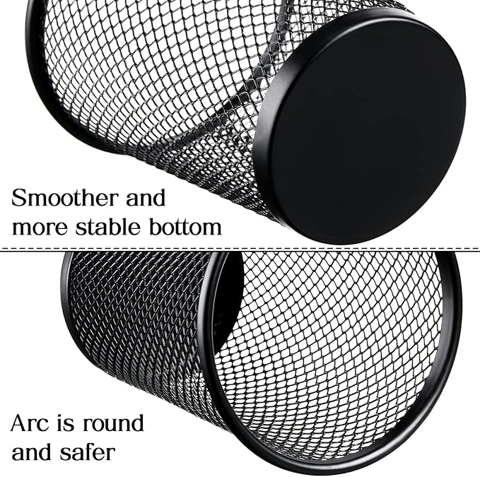 Leelosp 24 Pcs Pen Holder Mesh Pen Cup Bulk Metal Pencil Cup Holder for Desk Black Organizer Round Office Classroom for Back to School Students Kids Adult