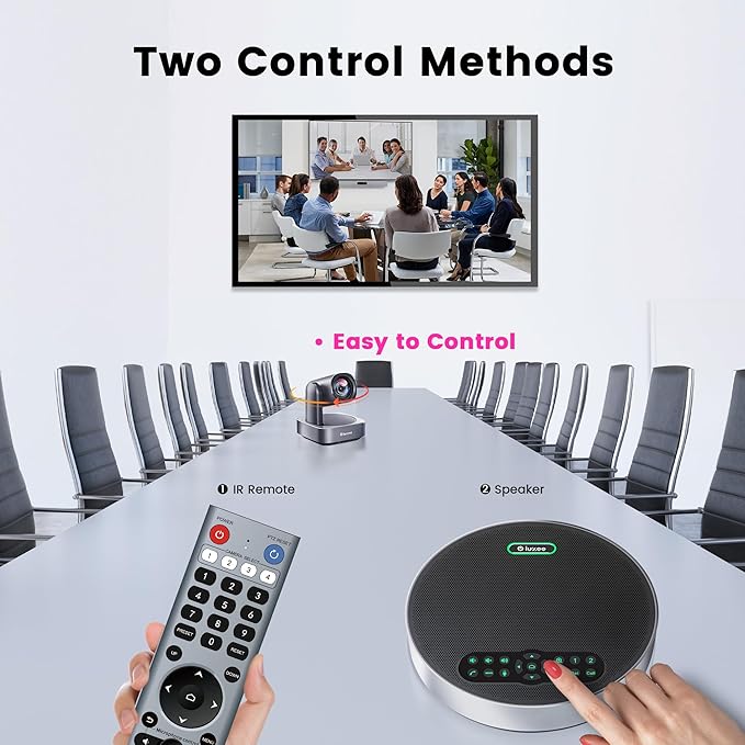 iuZee All-in-One PTZ 4K Conference Room Camera System with Bluetooth Speakerphone 12X Optical Zoom HDMI Wide View Angle Lens Works with Zoom Webex for Large Meeting Room