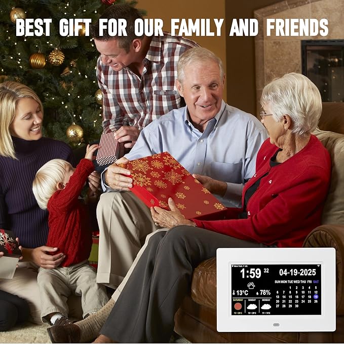 Digital Alarm Clock, Multiple Alarm Functions, Clock with Date and Week, Digital Alarm and Electronic Calendar for Seniors (White, 7inch WiFi)