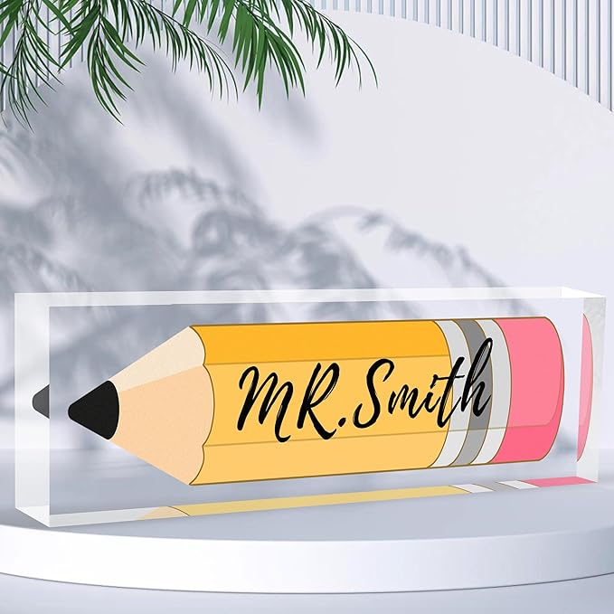 Custom Desk Name Plate Personalized, Acrylic Name Plates for Desk, Office Decor Personalized Gifts for Teacher Coworkers Boss Nurse (Dark Green Leaf)