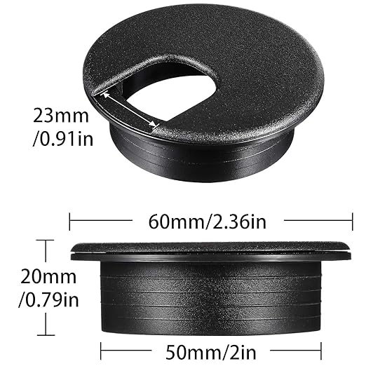 SATINIOR 10 Packs Desk Grommet Plastic Cable Hole Cover to Arrange Wires & Cords PC Desk Cord Wire Organizer Caps Desktop Cord Management Grommet for Home Office Table Desktop(2 Inch,Black)