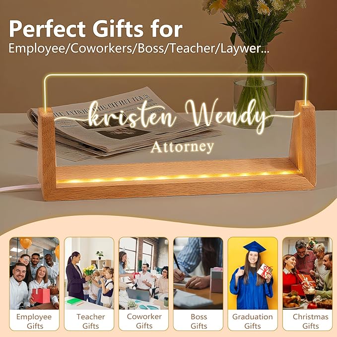 Ships Next Day, Custom Name Plate for Desk - Business Light Up Acrylic Desk Name Plate Personalized Elegant Office Gift for Boss Coworker Teacher Employee Appreciation Gift, Office Decor for Women Men