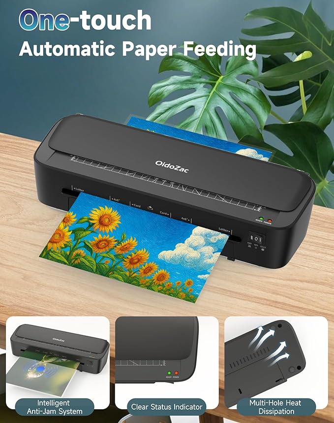 Laminator Machine, 11 in 1 Laminating Never Jam Technology with 36 Laminating Sheets, 9 Inch Thermal Laminator A4 Laminating Machine Hot & Cold Mode for Home Office School Black