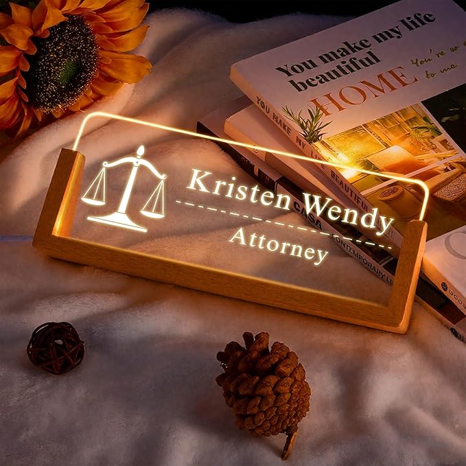 Ships Next Day, Custom Name Plate for Desk - The Lawyer Business Light Up Acrylic Desk Name Plate Personalized Lawyer Office Appreciation Gifts, Office Decor for Women Men