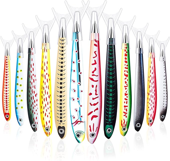 Outus 12 Pieces Fish Pens Fishing Birthday Party Favors Decoration Writing Ballpoint Pens for Office Valentine Day Chinese New Year Gifts (Aquatic)