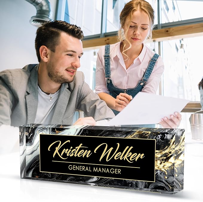 Custom Desk Name Plate Personalized, Acrylic Name Plate for Desk, Office Desk Decor for Women and Men, Employee Appreciation Gifts Office Gifts for Boss, Manager, Teacher, Nurse (deep Marble)