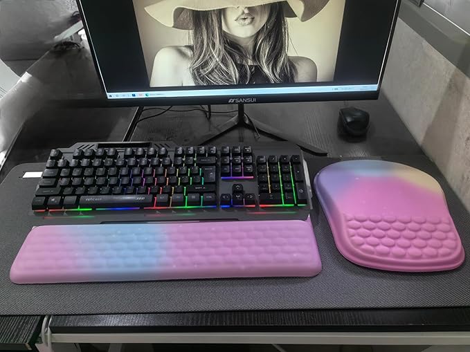 Keyboard Wrist Rest -Ergonomic Ergonomic Mouse Pad and Keyboard Wrist Rest- with Carpal Tunnel Pain Relief Massage Bumps and Full Memory Gel Design - Ideal Frequent Computer (Rainbow Color)