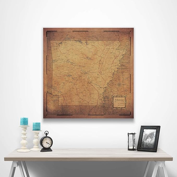 Conquest Maps Push Pin Arkansas Map Board - With Push Pins to Mark Arkansas Travel - Handmade in Ohio, USA - Design: Golden Aged