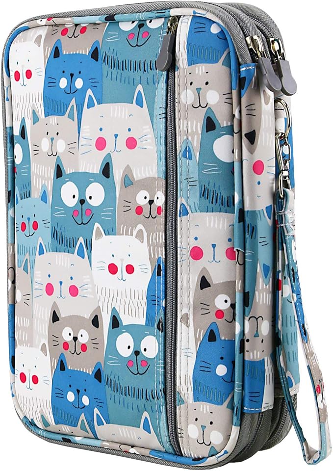 YOUSHARES 192 Slots Colored Pencil Case, Large Capacity Pencil Holder Pen Organizer Bag with Zipper for Prismacolor Watercolor Coloring Pencils, Gel Pens for Student & Artist (Big-Faced Cat)