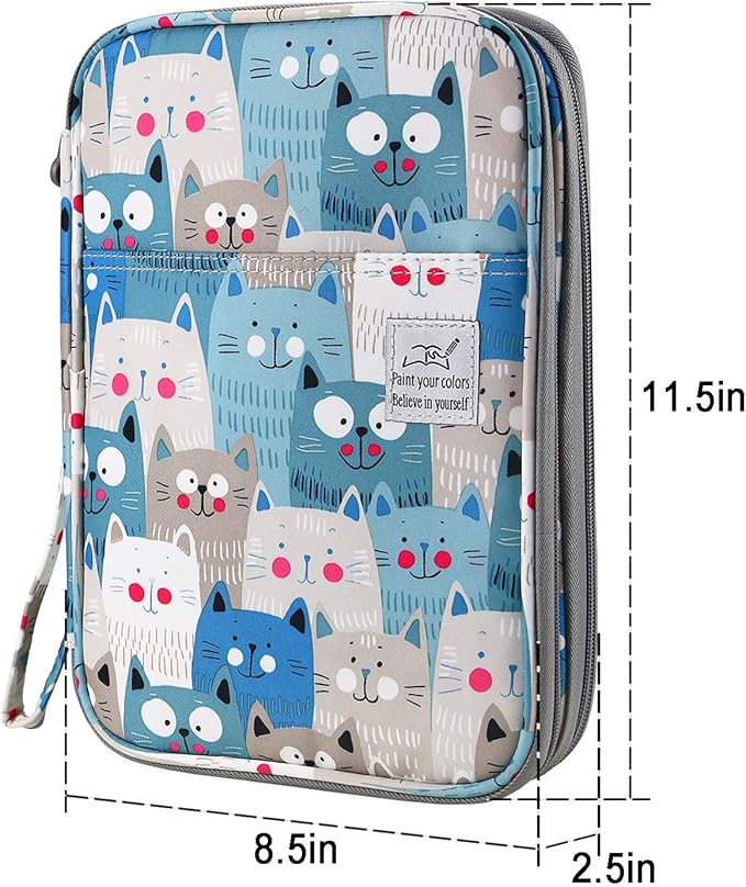 YOUSHARES 192 Slots Colored Pencil Case, Large Capacity Pencil Holder Pen Organizer Bag with Zipper for Prismacolor Watercolor Coloring Pencils, Gel Pens for Student & Artist (Big-Faced Cat)