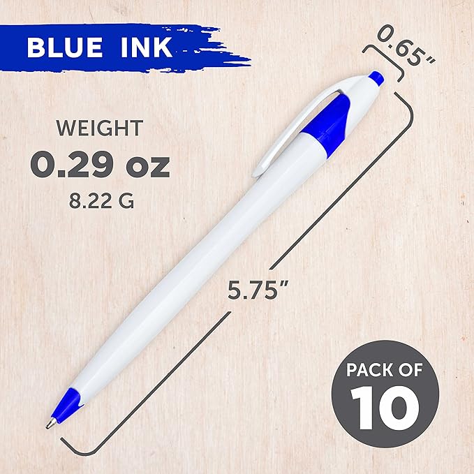 DISCOUNT PROMOS Slim Curvy Ballpoint Pens Set of 10, Bulk Pack - Blue Ink, Retractable, Great for Office, School, Tradeshows - Blue