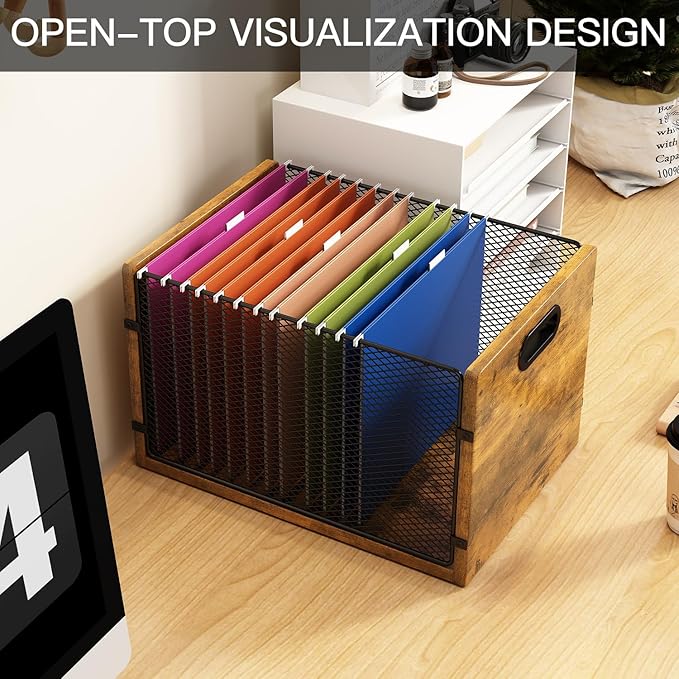 Hanging File Folder Organizer Filing Box with Handles File Organizer Holder for Desk Space-Saving Storage Bin for Letter Size – Open Design for Quick Access & Efficient Organization