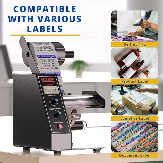 Automatic Label Dispenser, Automatic Label Separator, Automatic Label Stripper 110V Speed Adjustable Electric Label Machine Auto Counting 0-999999 for Label Width 4-140mm