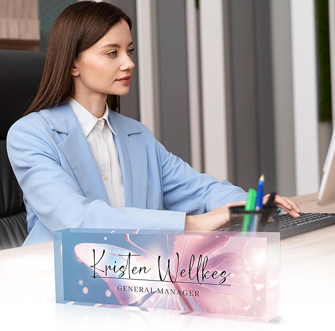 Personalized Office Name Plate, Custom Name Plate for Desks, Office Desk Decorations Gift for Women Men, Acrylic Desk Name Plate for Teacher Coworkers Staff Boss (Butterfly)