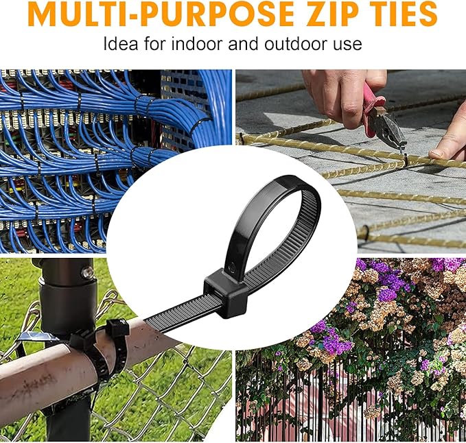 1200pcs Black Cable Zip Ties 12 Inch, Heavy Duty Plastic Nylon Tie Wraps with 50lb Tensile Strength for Indoor & Outdoor