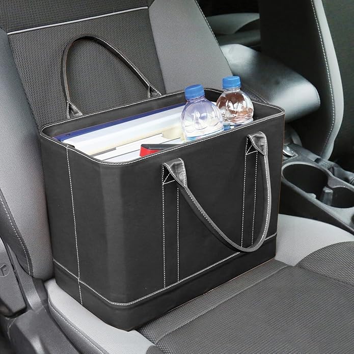 HOME DISTRICT Chic File Organizer Tote - Important Document Organizer Bag, Portable File Box with Handle, Black