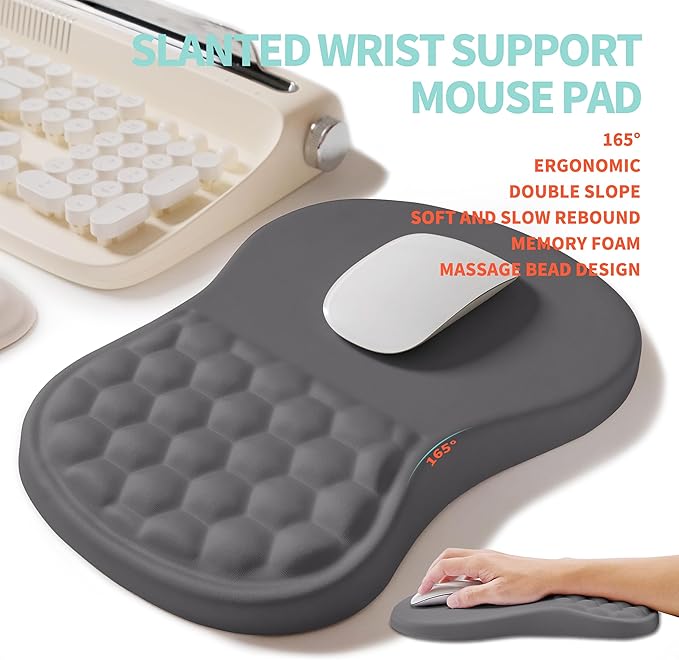 2-in-1 Ergonomic Set, Wave Rise Keyboard Wrist Rest and Massage Bulge Slope Mouse Pad Wrist Support, Cushion Memory Foam Integrated to Relieve Wrist Pain, Deep Gray