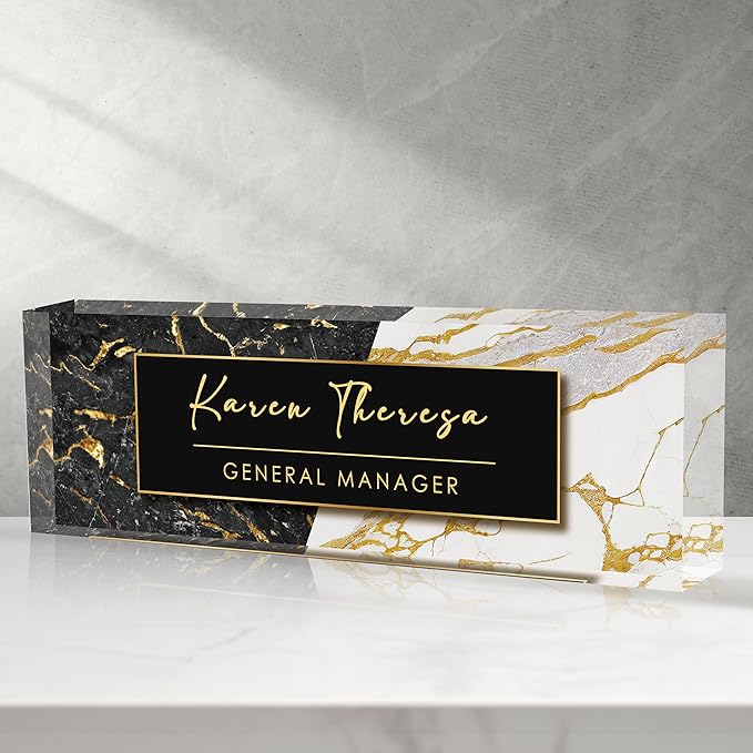Custom Office Name Plate, Personalized Gifts for Men, Appreciation Gifts for Employee Coworkers Boss Teacher, Office Desk Accessory (Black Marble)