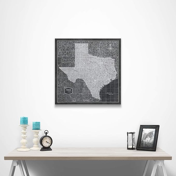 Conquest Maps Push Pin Texas Map Board - With Push Pins to Mark Texas Travel - Handmade in Ohio, USA - Design: Modern Slate