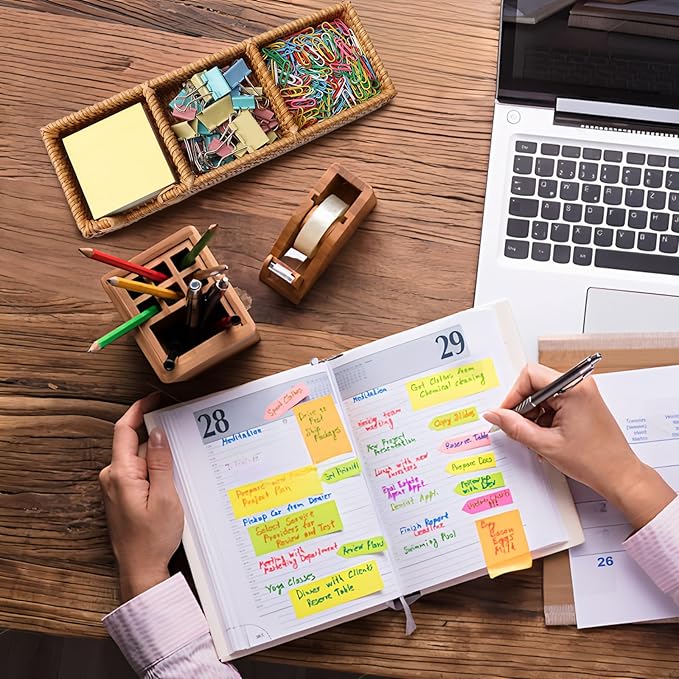 3 x 3 Inch Sticky Note Holder,Rattan Post It Note Dispenser,3 Slot Sticky Note Dispenser,Wicker Post It Holder for Home Office Desk Decor,Honey Brown