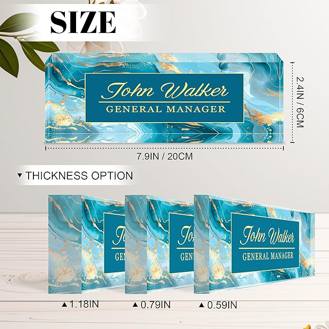 Personalized Name Plate for Desk, Custom Acrylic Desk Name Sign, Office Appreciation Gifts for Women Men Coworkers Boss Teacher Employee (Blue Marble)