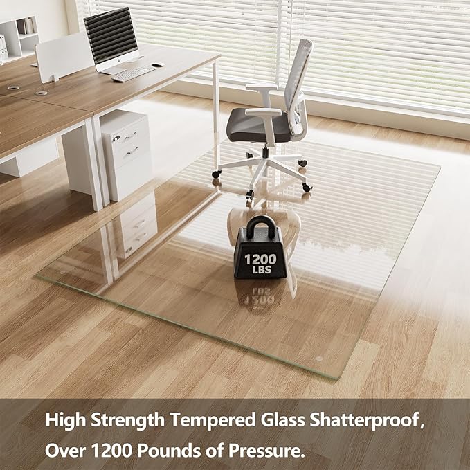 Koonmi Chair Mat for Carpet, Tempered Glass 60"x80" Office Chair Mat, Glass Floor Mat Protector with Rounded and Polished Edges,Ideal for Hardwood Floor, Carpet, Office, Desk, Rolling Chair