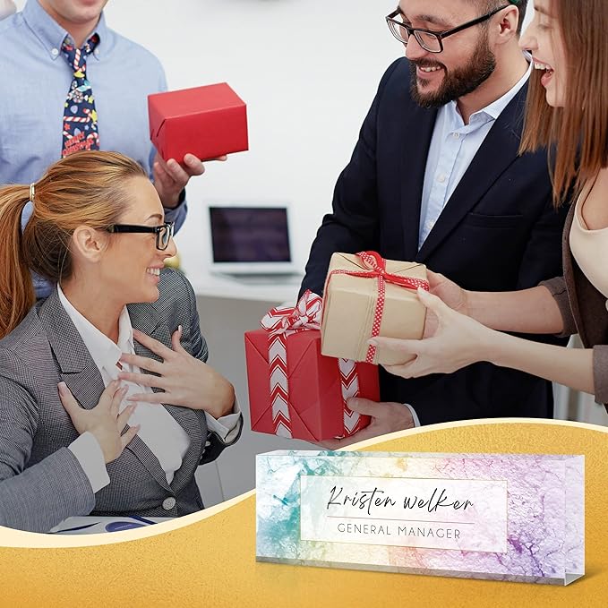 Personalized Office Name Plate for Desk, Custom Employee Appreciation Gifts, Acrylic Desk Name Plate Funny, Desk Decorations Gift, Acrylic Desk Ornaments… (Blue Purple Texture)