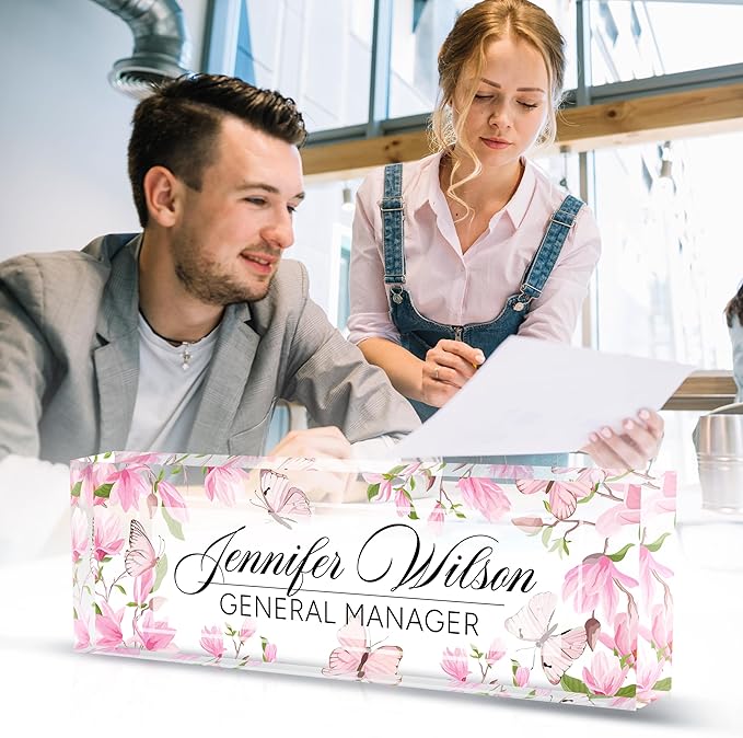 Desk Name Plate Personalized, Personalized Name Plate for Desk, Custom Office Desk Decor The Office Gifts for Women Men, Acrylic Desk Accessories Employee Appreciation Gifts for Boss, Manager, Teacher