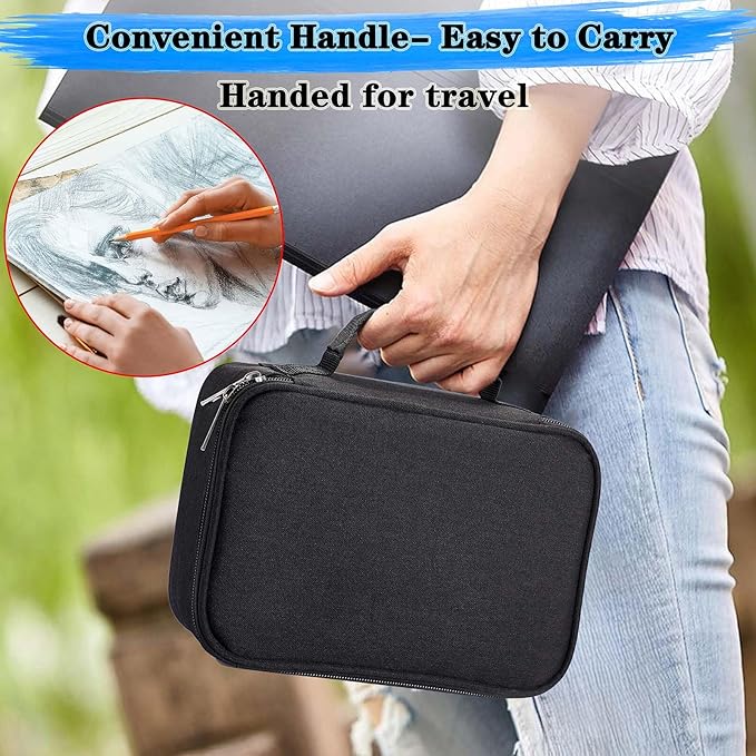 BTSKY® High Capacity Zipper Case- Multi-Functional for Stationery and Pencil, 72 Slots Colored Portable Bags With 2 Removable Sleeves(Black)