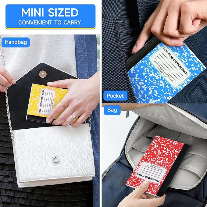 UZLU 48 Pack Mini Composition Notebooks Bulk College Ruled Half Composition Notebook Narrow Ruled Small Pocket Marble Journal 12 Color-4.5" x 3.25"-60 Sheets for Students Office School Supplies