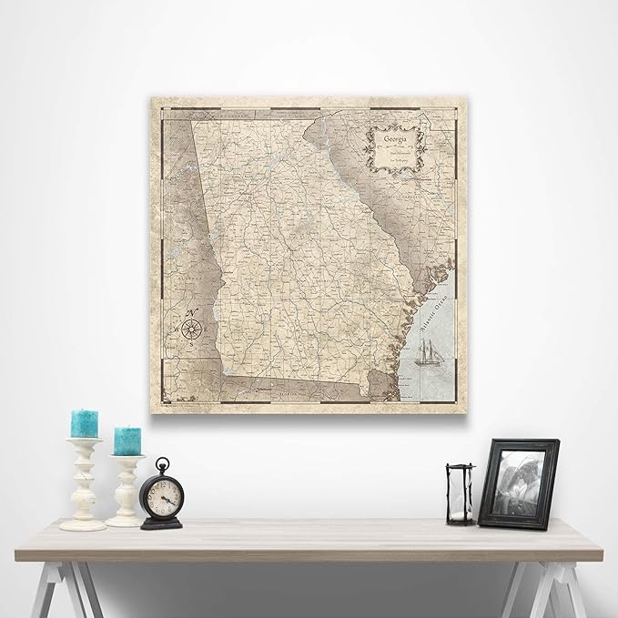 Push Pin Georgia Map Board - With Push Pins to Mark Georgia Travel - Handmade in Ohio, USA - Design: Rustic Vintage