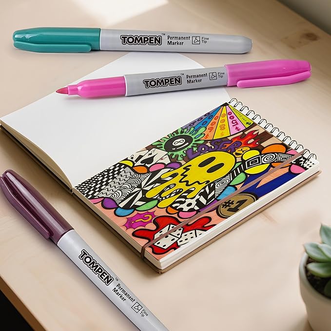 TOMPEN Permanent Markers Fine Tip 200 Pack Bulk,20 Assorted Colors,Waterproof Permanent Marker with Quick Drying on Valentine's Day card,Wood,Plastic,Paper,Metal,Mirror for Office School Classroom